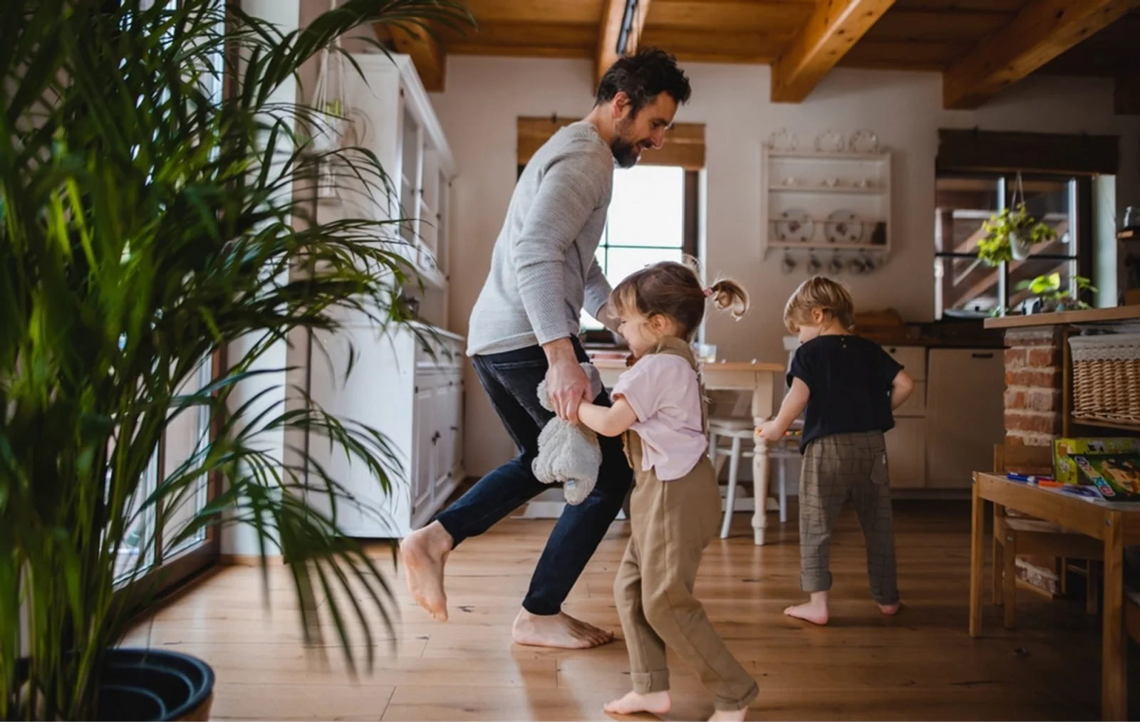 A family in their kitchen
